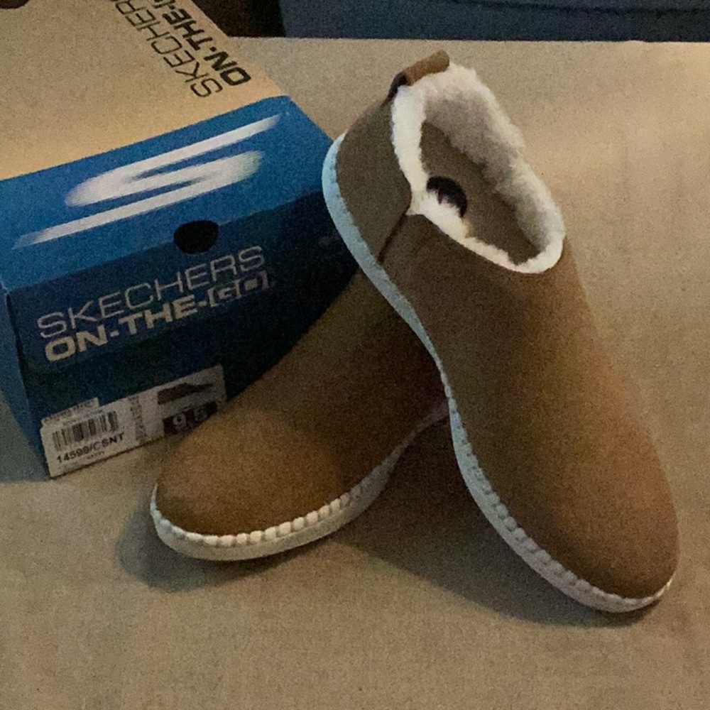 NWT Skechers Tan Slip-On Shoes with White Lining